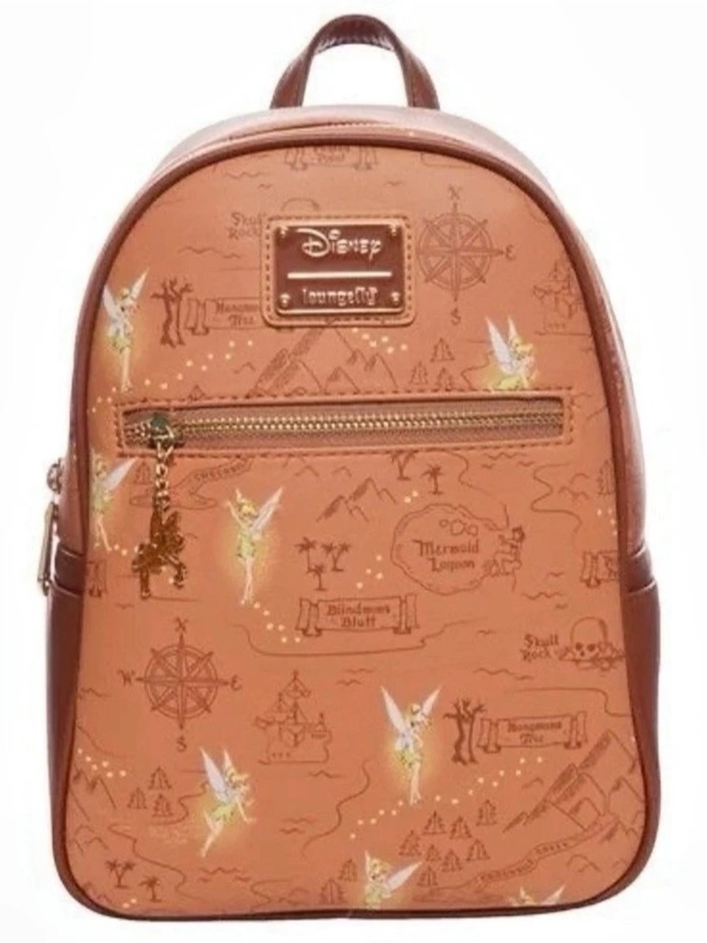 Loungefly LE Disney Peter Pan Neverland Map MiniBackpack in Brown NWT